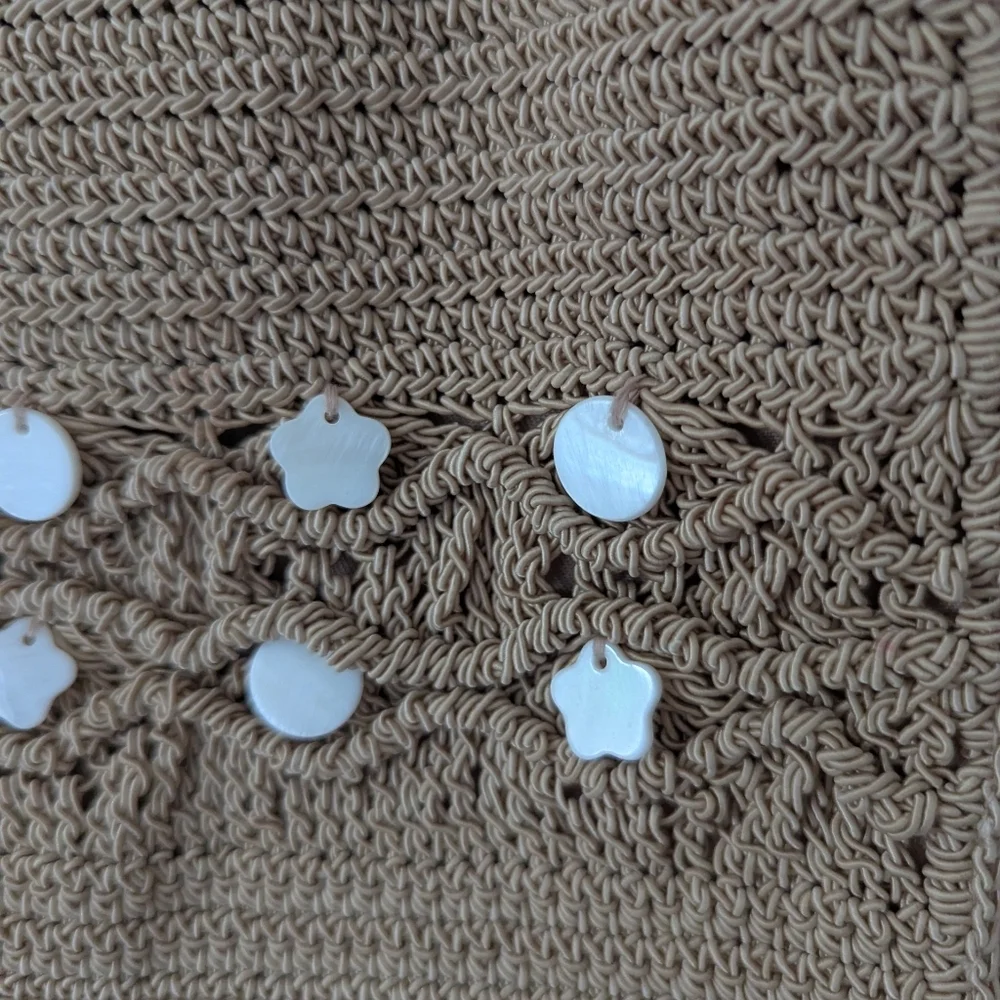 NWOT Beige Crochet Clutch Motherof Pearl Accents